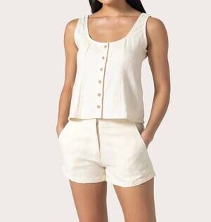 NEW LUSANA tailor linen short in almond